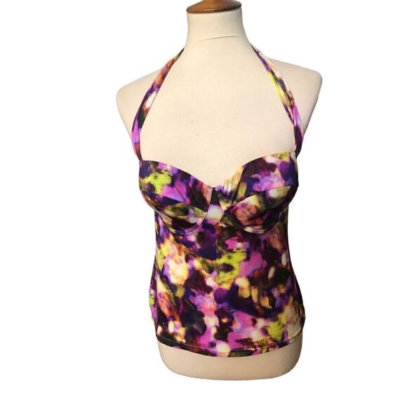 Victoria's Secret Tankini top Swimsuit Bathing halter Size 34D Floral Tie Dye - Picture 1 of 10